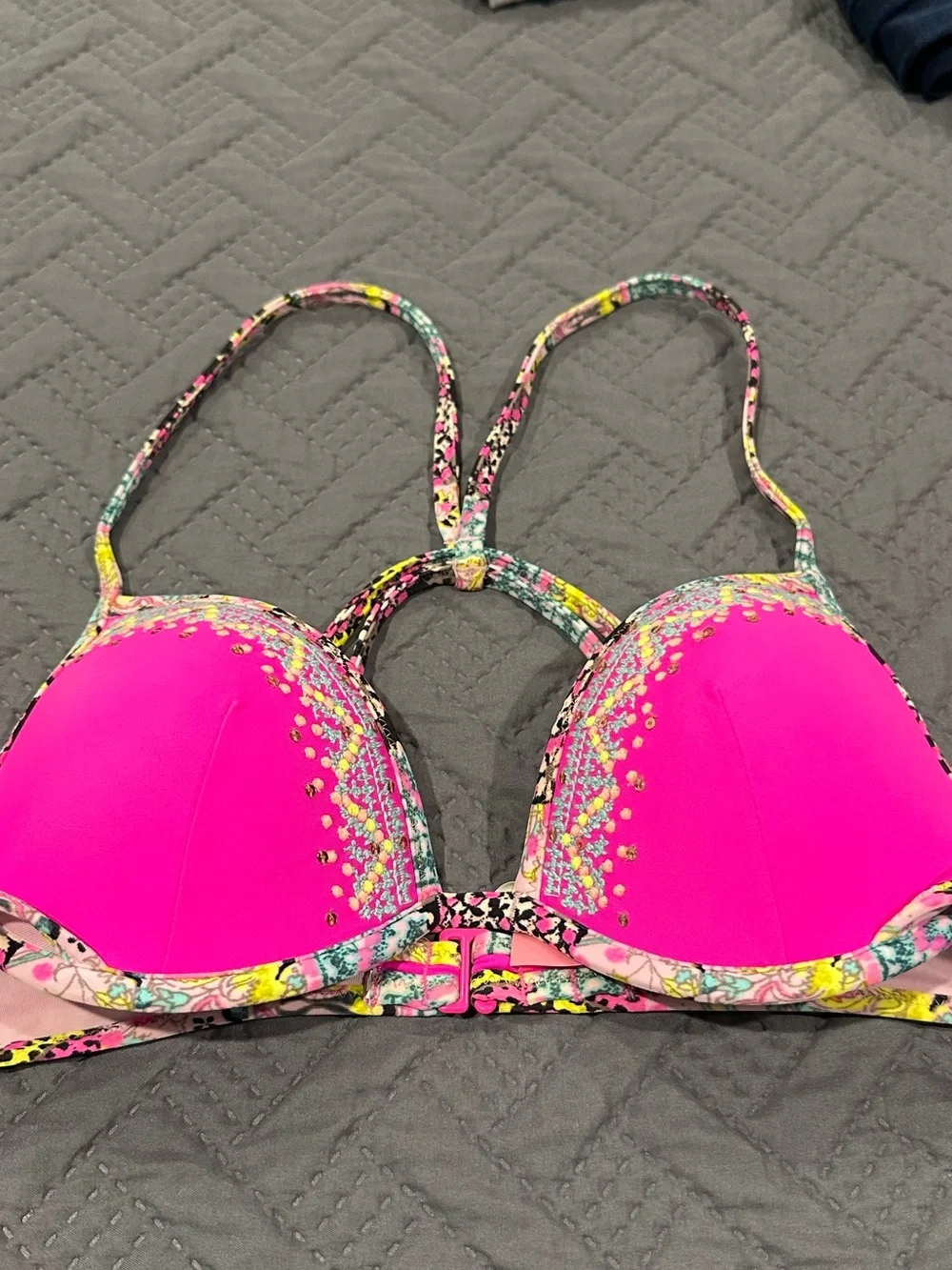 Victoria's Secret Hot Pink Floral Trim Push-Up Bikini Top